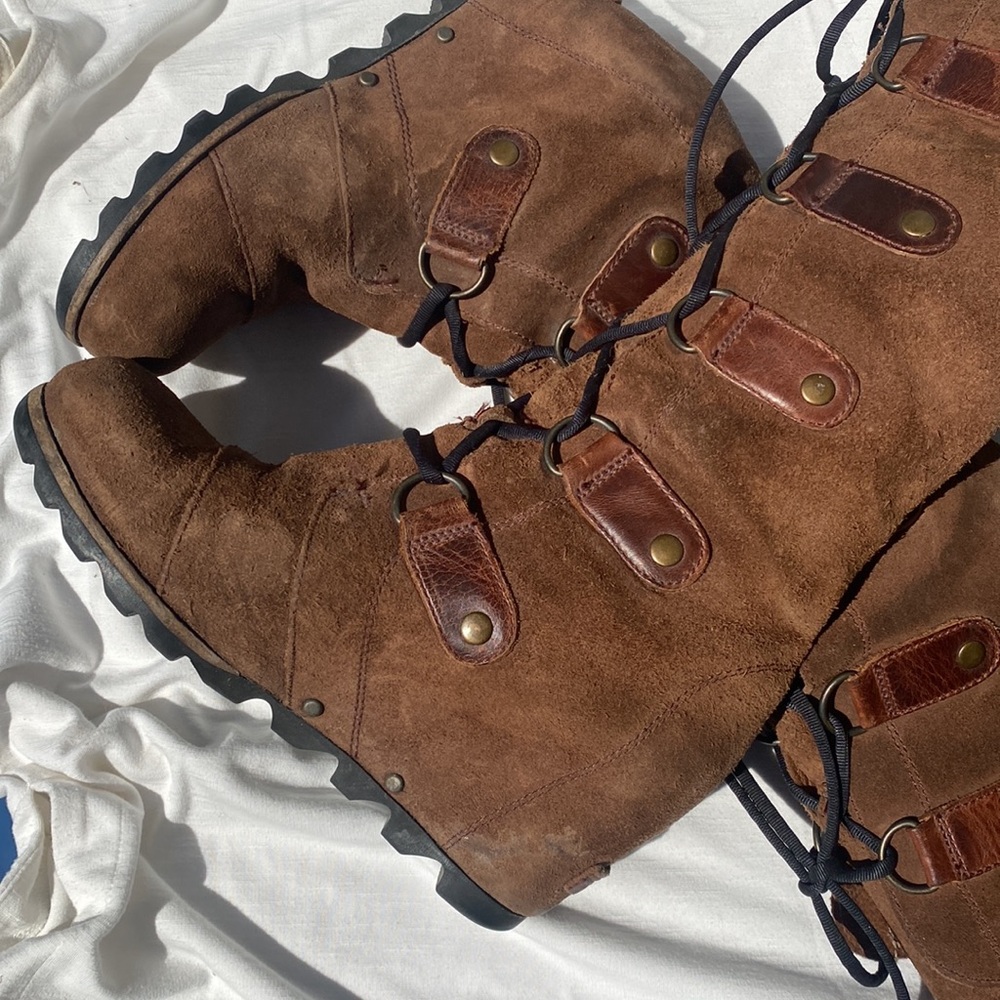 SOREL Joan of Arctic Wedge  Suede & Leather Lace Up Knee High Size 7 - Picture 11 of 13